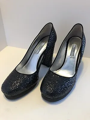 PRADA Size 40 Pumps Heels Glitter Evening Shoes Black Pre Owned • £144.77