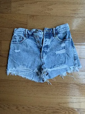 PacSun Acid Wash Vintage High Rise Distressed Frayed Button Fly Shorts Size 25 • $11