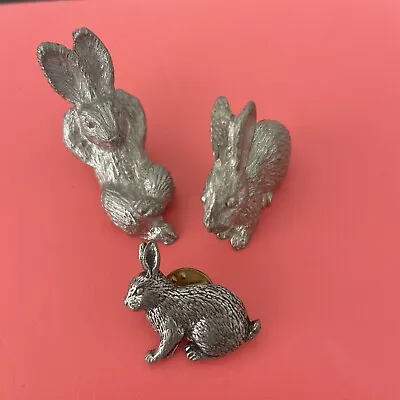 Pewter Rabbit Figures & A R Brown Pewter Rabbit Pin Badge Vintage 1990s • £28
