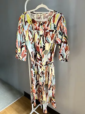 GORMAN X Rebekah Callaghan Gathering Shirt Dress Linen Lyocell Size 12 Colourful • $79.99