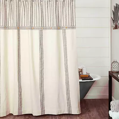 Market Place Gray Grain Sack & Ticking Stripe Shower Curtain • $111.99