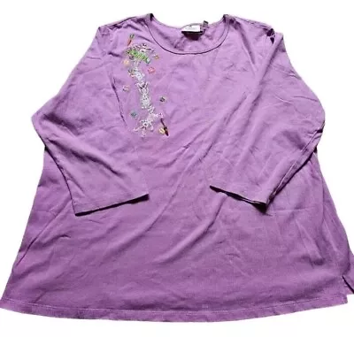 Quacker Factory Easter Bunny Purple Lavender Shirt Top Embroidered Dangle Carrot • $14.99