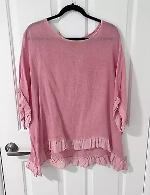 RIDLEY - Watermelon Pink Italian Linen Loose Woven Oversize Top Sz M Fit 12-14 • $42