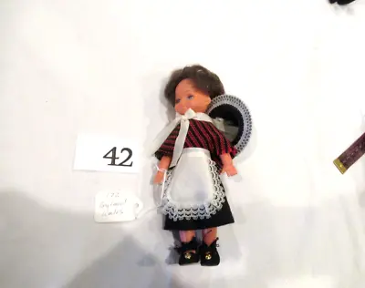 Vintage Foreign Doll Wales Girl With Light Brown Hair Tall Black Hat #42 • $10