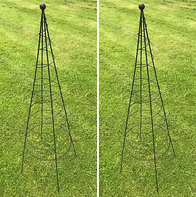 Spiral Garden Metal Obelisk Plant Support Cage Black 90cm High Set Of 2 • £36.98