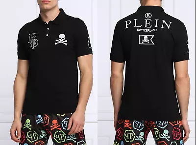 Philipp Plein Polo Shirt Ss Multi Skull Logo Shirt Polo 2XL • £182.70