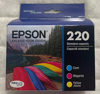 Epson 220 Cyan Magenta Yellow Ink Set T220520 Exp 2025+ OEM Retail Box • $24.98