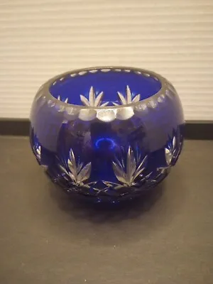 Cobalt Blue Cut To Clear Polish Poland Lead Crystal Glass Bowl Dish 3  X 3.5  • $44.97