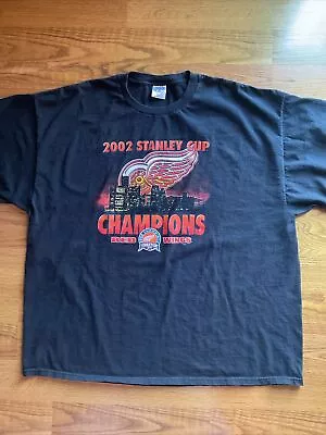 Vintage Detroit Red Wings 2002 Stanley Cup Champs Black T Shirt Size 3XL • $17.50