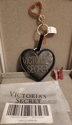 Victorias Secret Stud Logo Black Heart Mirror Keychain Bag Purse Charm NWT • $11.49