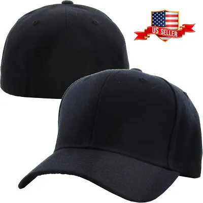 $12.99 • Buy Plain Fitted Baseball Cap Curved Visor Solid Blank Color Caps Hat Hats - 9 SIZES