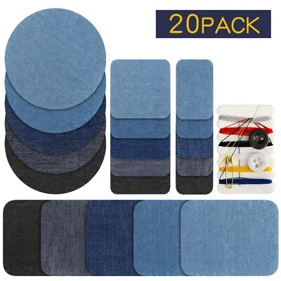 20Pcs Iron On Denim Patches Jeans Fabric Repair Patches Clothes Mending Stickers • £5.29