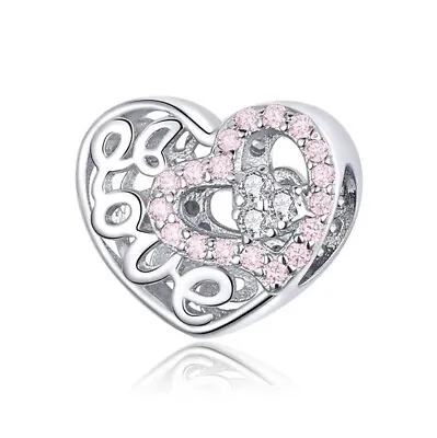 $26.99 • Buy SOLID Sterling Silver Sparkling Pink Love Heart Charm By YOUnique Designs