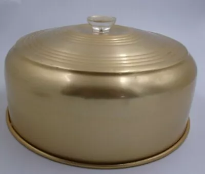 Vintage GOLD Aluminum CAKE COVER/LID W/ PLASTIC SWIRL HANDLE 11 1/4  METAL  • $27.99