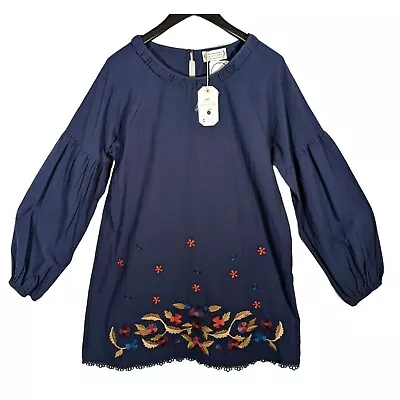 Loveriche X Nadine West Fall Leaves Embroidered Peasant Dress Womens Large Blue • $22.39