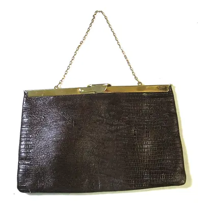 Vintage Brown Natural Lizard Purse Small Bag 1940s-50s Handbag/Clutch Gold Hdwe • $12.50