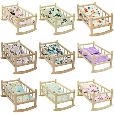 DOLLS ROCKING BED COT CRIB Wooden Toy Fits Up To 46cm 18  Doll • £28.99