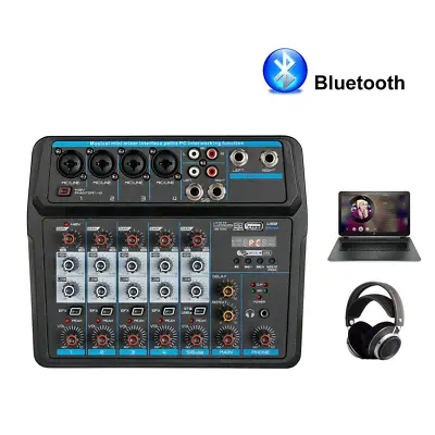 6 Channel Live Audio Mixer Bluetooth USB Sound Mixing Console Amplifier Studio • $55.46