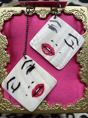 Betsey Johnson Vintage Marilyn Monroe Face Square Shell Mismatch Earrings RARE • $159.99