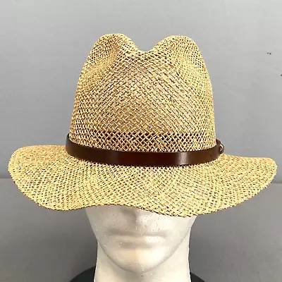 Vintage Country Gentlemen Straw Fedora Hat Mens Medium Beige Vacation Beach Dad • $26.50