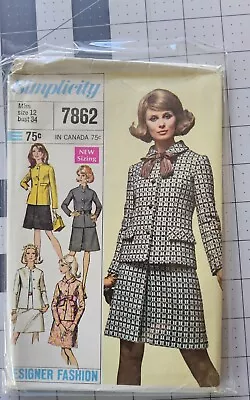 Simplicity # 7862 VTG  Designer Fashion Jacket & Skirt Pattern Sz 12 Cut • $0.99