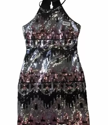 My Michelle Dress Womens 7 Halter Aztec Sequins Cocktail Sleeveless Ladies • $23.74