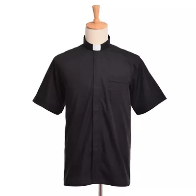 Christian Black Minister Priest Pastor Short Sleeve Shirt Clergy Tab Collar Tops • $38.60