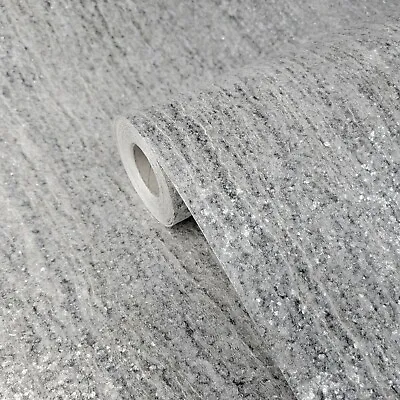 Black Silver Gray Lines Natural Terra Mica Stone Wallpaper Plain Glitter Effect • $4.30