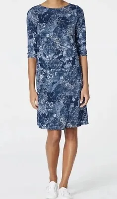 Pure Jill J Jill Wrap Style Dress Women’s Medium Blue Floral Half Sleeve Cotton • $11