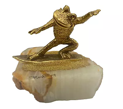 Special Edition Vintage Ron Lee 1979 Signed Surfing Frog Sculpture 24K Plated • $95