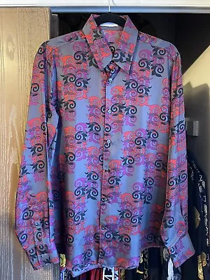 Versace Baroque Swirl Silk Multicolor Button Up Shirt • $185