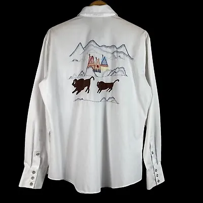 Rocking Ranchwear Kennington VTG Embroidered Buffalo Pearl Snap Button Down Sz L • $59.99