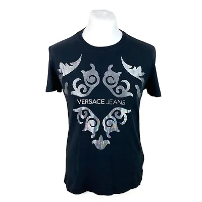 Versace Jeans T Shirt Medium Black Designer Graphic T Shirt Summer Tee • £22.50
