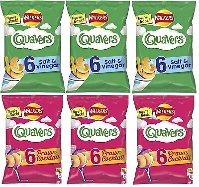 Walkers Crisps Quavers Prawn Cocktail Salt & Vinegar Multipacks 6 Pack Snacks • £7.95