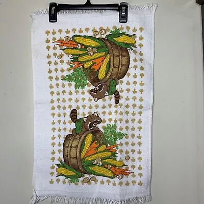Vintage Kitchen Hand Towel Mushroom Raccoons Harvest Retro Terry Cloth Kitsch • $12.25