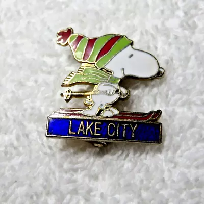 Vintage AVIVA Snoopy LAKE CITY UTAH Ski Pin • $10