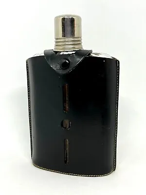 Vintage Fluted Glass Hip Flask With Leather Cover - Made In Spain • $75