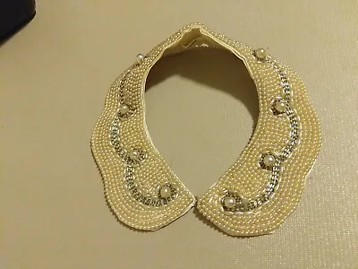 Vtg Beaded Detachable Beaded Round Fancy Woman Collar Silver Gray & Pearl Color • $8