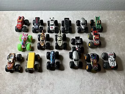 Lot Of 17 Monster Jam Trucks 1:64 Monster Mutt Scorpedo Sharks School Bus Etc • $58.75