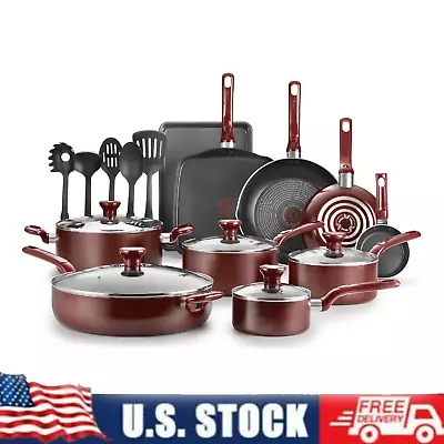 Nonstick Cookware 20 Piece Set Glass Lid Handle Measuring Marks Aluminum Kitchen • $78.80