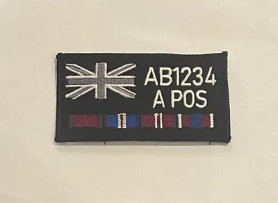 £10 • Buy Medal Ribbon Black Zap Union Jack Subdued Name Embroidered Badge, Military Patch