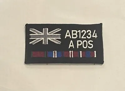 Medal Ribbon Black Zap Union Jack Subdued Name Embroidered Badge Military Patch • £10