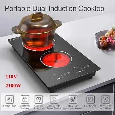 Electric Cooktop 12Inch 2 Burner Ceramic Electric Stove Top Touch Screen 110V • $113.99