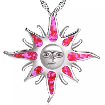 Fashion Simulated Opal Silver Rosered Sun Sweet Pendant Necklace Wedding Jewelry • $0.91