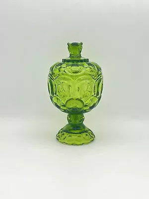 LE Smith Moon And Stars Green Compote Pedestal Covered Bowl Candy Dish 8.5” MINT • $36.99