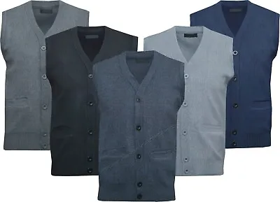 Mens V Neck Sleeveless Jumper Button Up Sweater Tank Top Cardigan Casual M - 2XL • £13.95