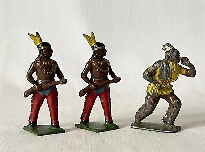 3 Vintage Toy Soldiers American Red Indians Britains Era Painted Lead Crescent? • £8.95