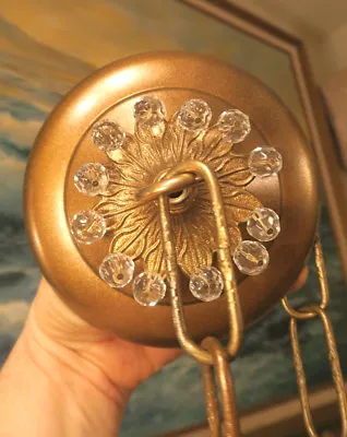 Beaded Vintage Brass Tole Ceiling Canopy Cap Lamp Chandelier Part Chain Light • $65