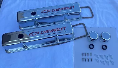 SBC Valve Covers Chevrolet Red Chrome Tall 283-400 Hardware Gaskets Breather New • $97.50