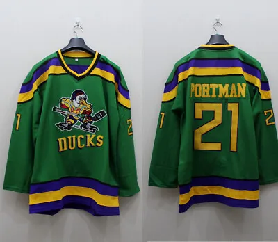 Custom Mighty Ducks Dean Portman #21 Hockey Jersey Stitched Green Banks Bombay  • $39.90
